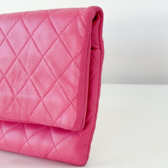 Chanel Pink Quilted Lambskin Fold Over Clutch - Picture 5 of 14